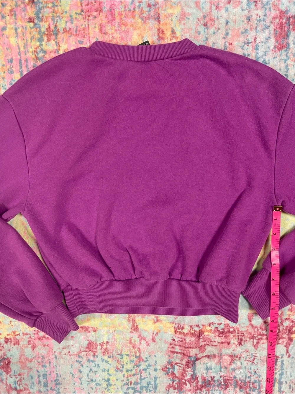 💕Purple Crewneck Cropped Sweatshirt - Women Tops - Picture 7 of 8